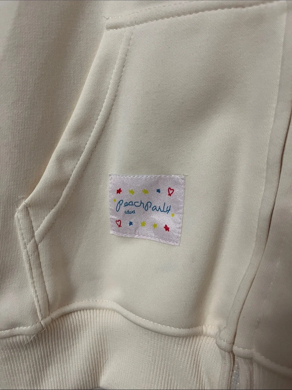 Kids Cream Zip-Up Hoodie with Pastel Embroidery